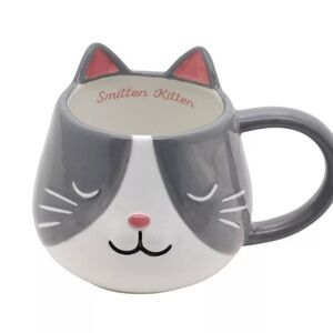 Smitten Kitten Cat mug. Gray and White. New with tags.